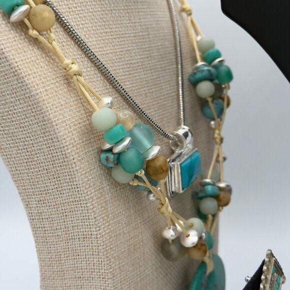 Chico's Costume Jewelry Lot Faux Turquoise Beaded Necklaces Layering Pieces - Picture 9 of 16